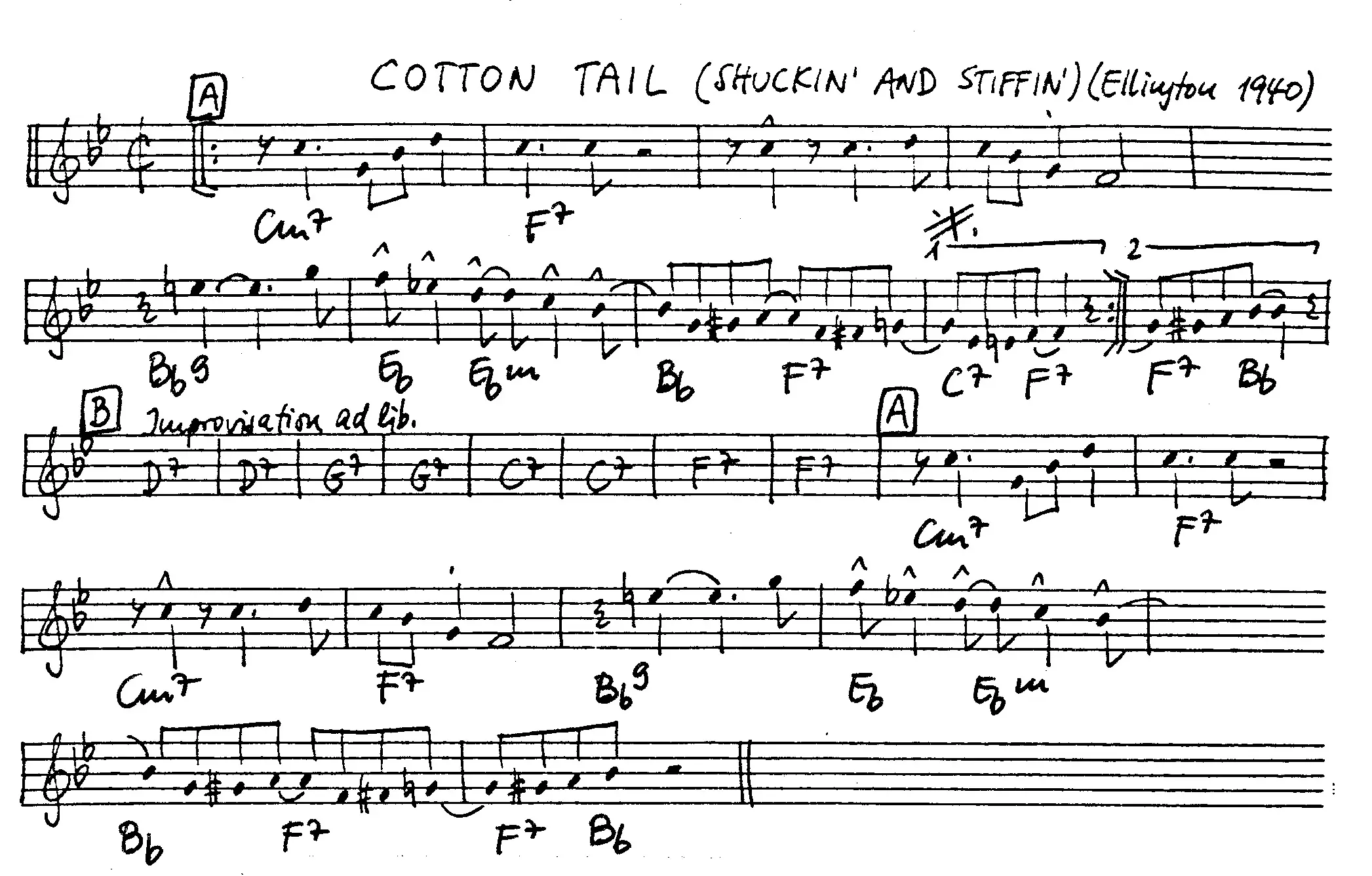 cotton tail free jazz leadsheet - Courtesy of the Jungle Jazz Band